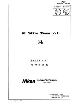 Nikon AF 35 2 D Parts List