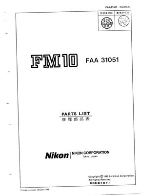 Nikon FM10 Parts List