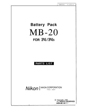 Nikon MB 20 Battery Pack Parts List