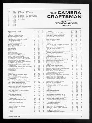 Camera Craftsman 1969 1979 25 index