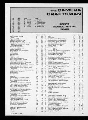 Camera Craftsman 1969 1978 25 index